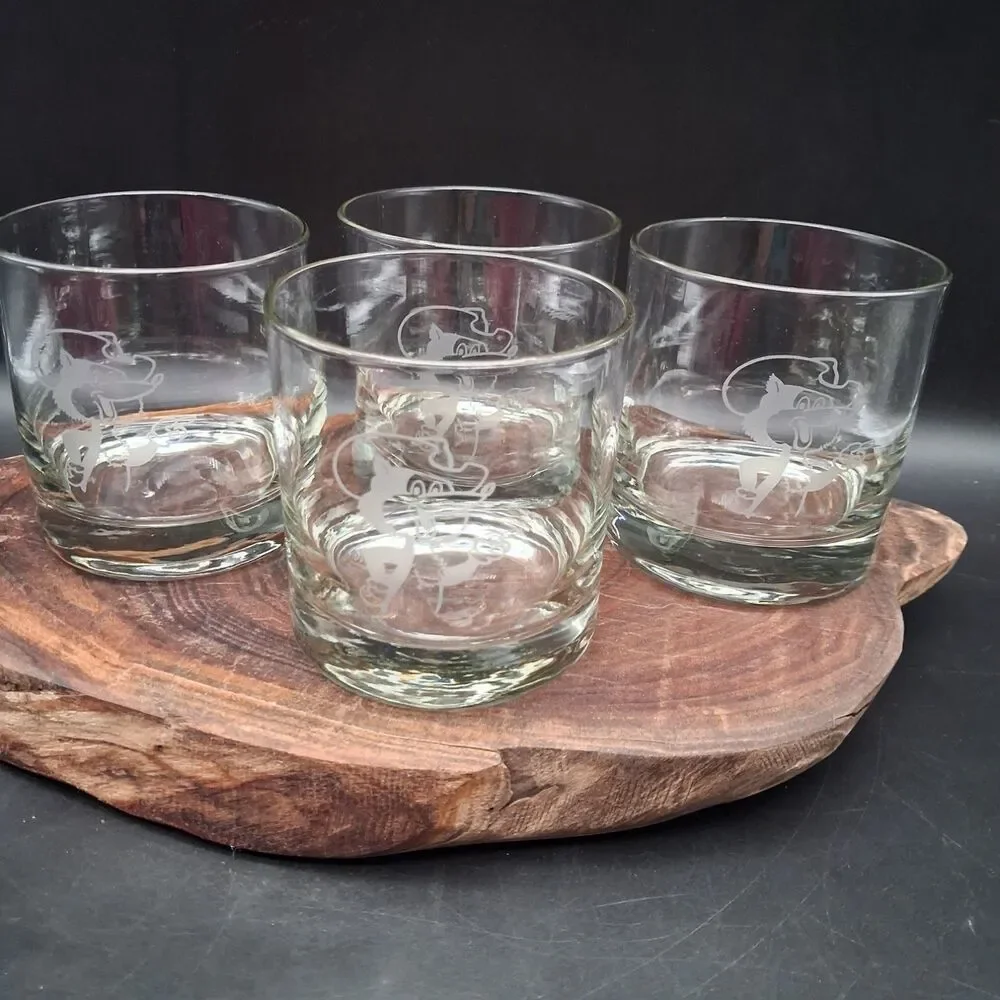 Vintage Coyote Brand Seeds Lowball Glasses Set of 4 SD Ag Advertising Barware
